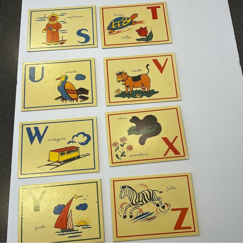 Vintage Kids French Flash Cards A-Z Thick Cardboard Colorful Picture - Picture 4 of 6